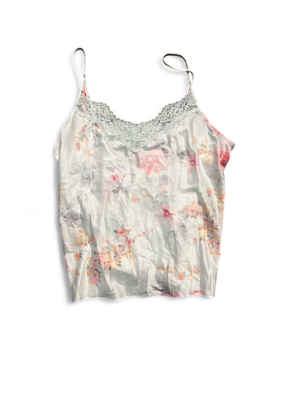 Apt. 9 Floral Lace-Trim Satin Cami - White with Pink & Peach Accents